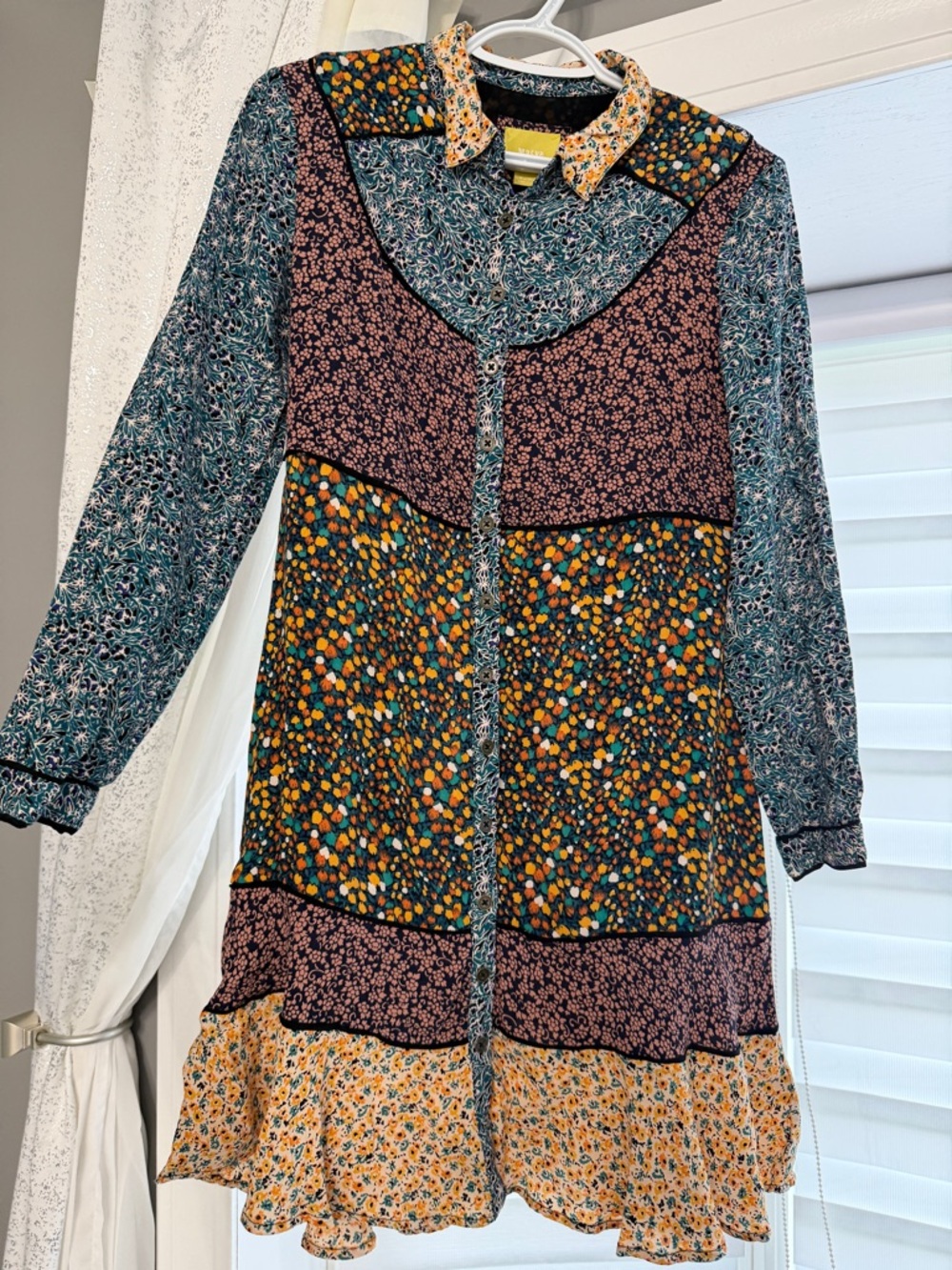 Maeve Anthropologie Teya Patchwork Dress Cottagecore Floral Long Sleeve